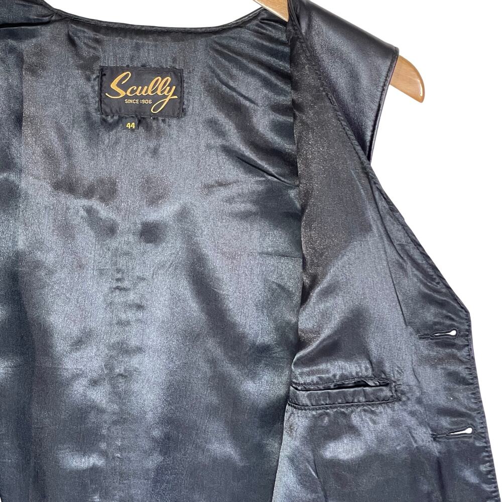 SCULLY Vintage Men’s Black Leather Button front Western Style Vest 44 - Picture 4 of 5